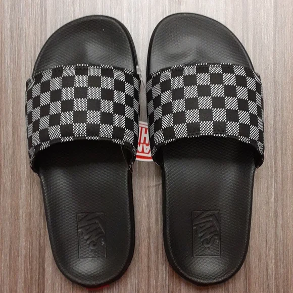 🎒 2/$30 👟 Vans Range Youth Slide Sandals Checker Dot Black Sz 3 NWT - Picture 7 of 9